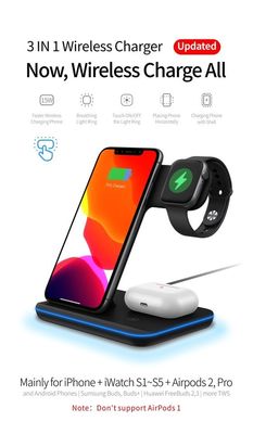 Силиконовый Qi 3 в 1 беспроводное зарядное устройство, портативное беспроводное зарядное устройство для телефона 15w